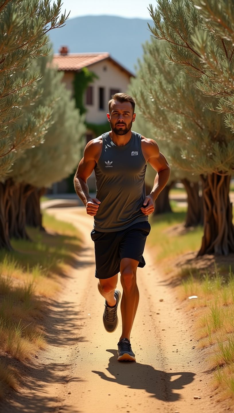 Αθλητής που απολαμβάνει ένα γεύμα με ελαιόλαδο πριν από την προπόνηση.